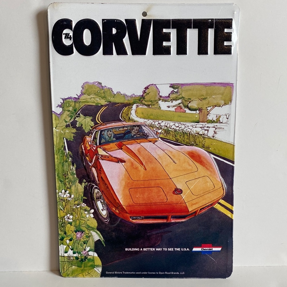 Corvette 1974 Vintage-Style Chevrolet Image Metal Car Sign New Garage Art